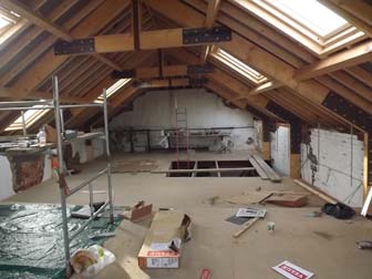 View of the mezannine floor from the river end of the building.